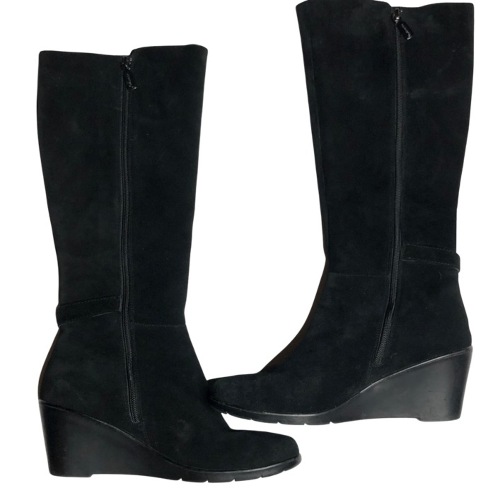 Blondo Lexi Waterproof Tall Wedge Boot Black Suede Women's Sz 10